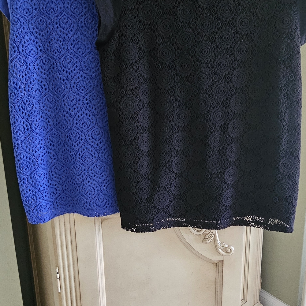 Liz Claiborne Short Sleeve Lace Tees - Blue and Black